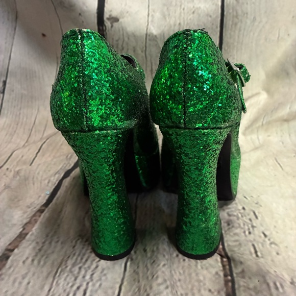 Ellie Women’s Platform Chunky Heel Green Glitter Sequin Maryjane St Paddy’s Sz 7 - Picture 7 of 10